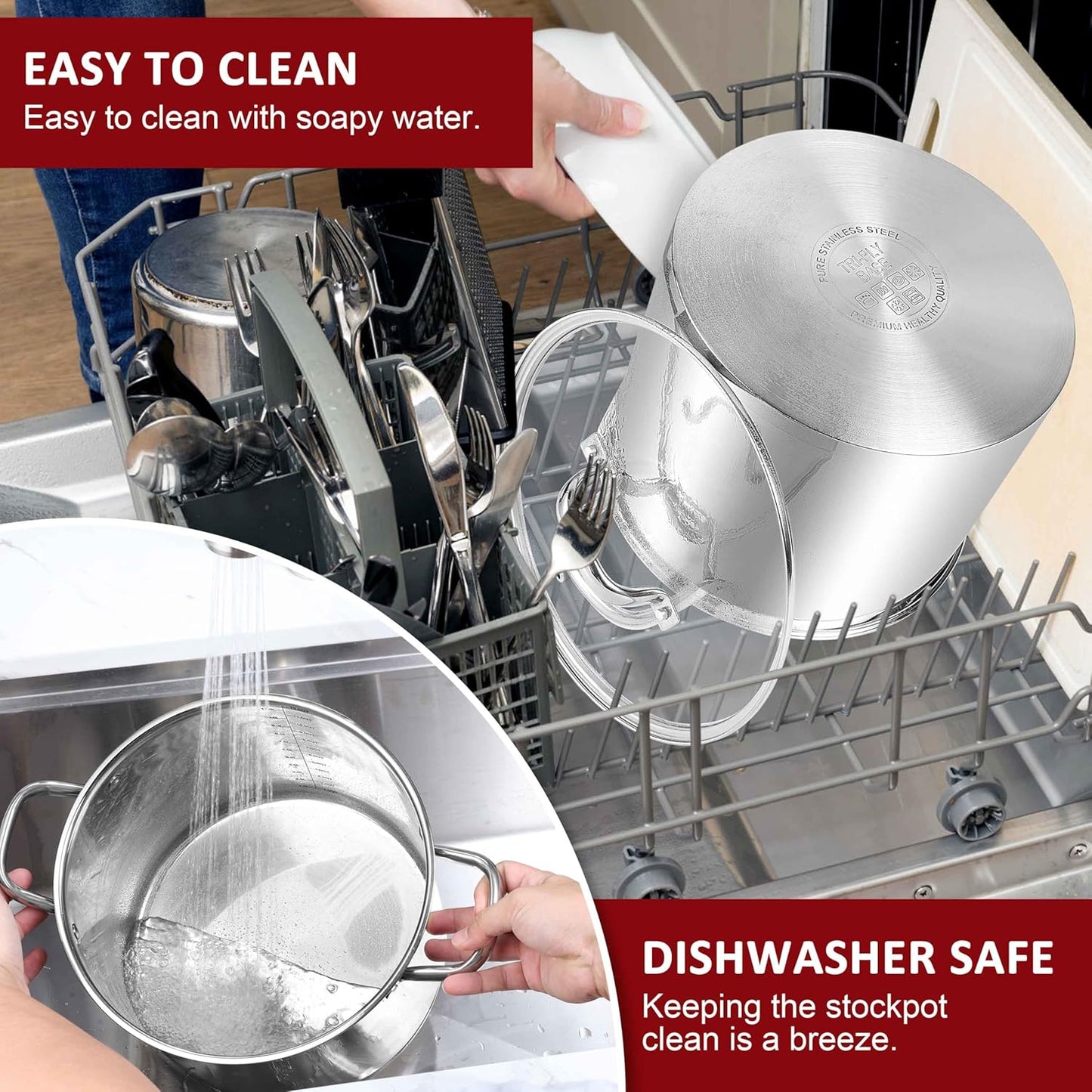 Herogo 12-Quart 18/10 Stainless Steel Stock Pot with Lid, Large Heavy Duty Soup Pot Compatible with Electric, Gas, Induction and Various Cooktops, Dishwasher Safe