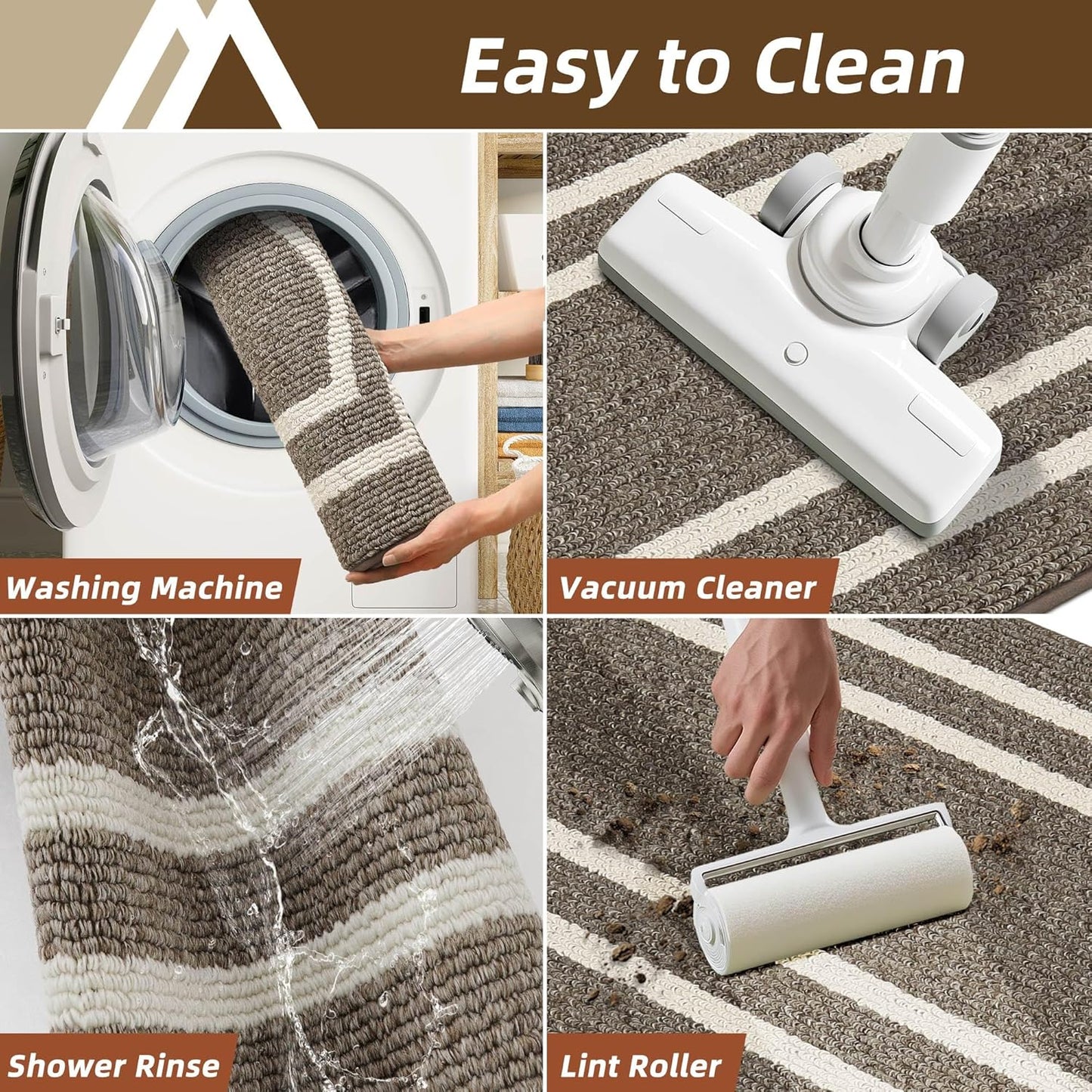 COSY HOMEER Long Kitchen Floor Mats for in Front of Sink Super Absorbent Kitchen Rugs and Mats 24"x48"+24"x59"Non-Skid Kitchen Mat Standing Mat Washable,Polypropylene,Brown,Frame