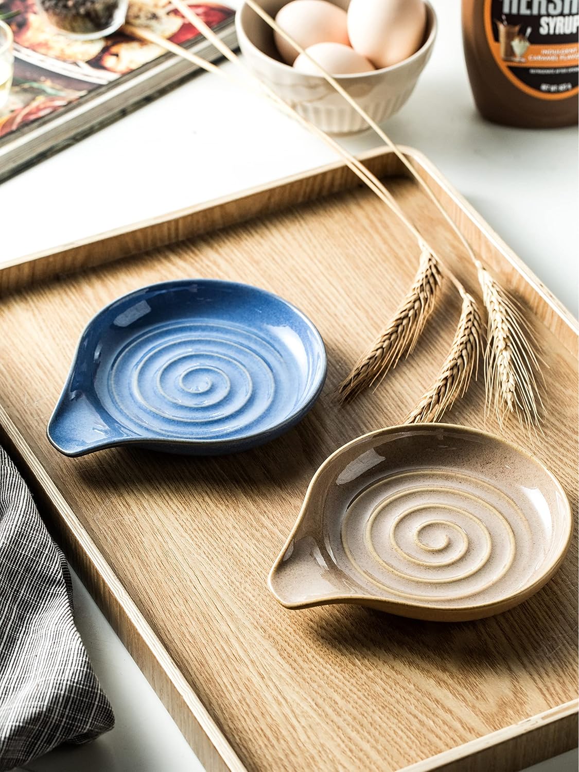 Spoon Rest, Large Ceramic Spoon Holder for Stove Top, Heat-Resistant Cooking Spoon Rest for Kitchen Counter Decor, 5 Inches, Blue