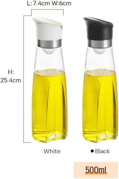 Premium Glass Olive Oil and Vinegar Dispenser Bottles Set, 2-Piece Kitchen Cooking Cruet with Auto-Open Lid, Non-Drip Pouring Spout, Oil Infuser Filter, Dishwasher Safe (Black 16oz)