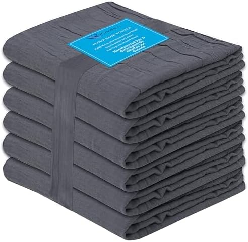 RUVANTI Flour Sack Towels 4 Pack 28x28 Inch, 100% Cotton Tea Towel, Reusable, Machine Washable, Absorbent BarTowels - Dish Cloth Perfect for Drying Dishes & Cleaning - Grey