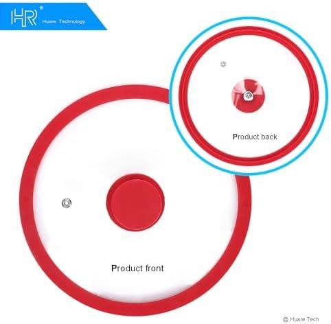 Silicon Glass Lid for Pot,Pan,Skillet Fits 8"(20CM) Cookware Silicon lid Dishwasher Safe, Replacement Lid Vented Tempered Glass with Heat Resistant Silicone Rim By HR Huare Technology, Red,1 Pack…