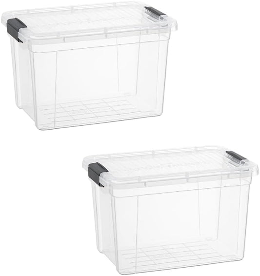 Superio Storage Bins with Lids- 2 Pack, 2.5 Qt Clear Boxes for Organizing, Stackable Plastic Containers- BPA Free, Non-Toxic, Odor Free, Organizer for Home, Office, Dorm