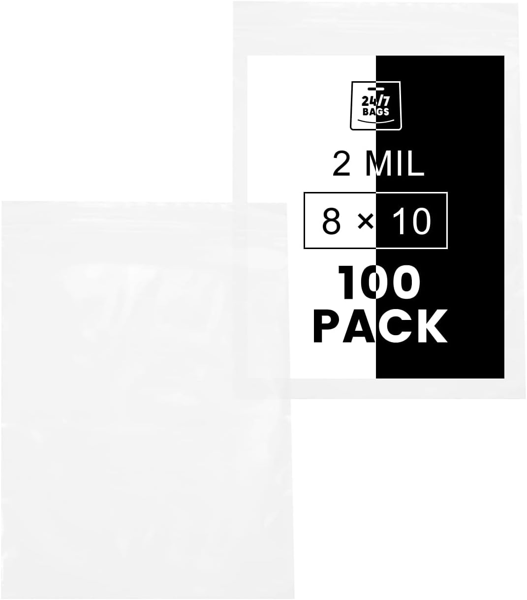 8" X 10" (100 Bags) 2 Mil Clear Reclosable Zip Plastic Poly Bags, Quart with Resealable Lock Seal Zipper