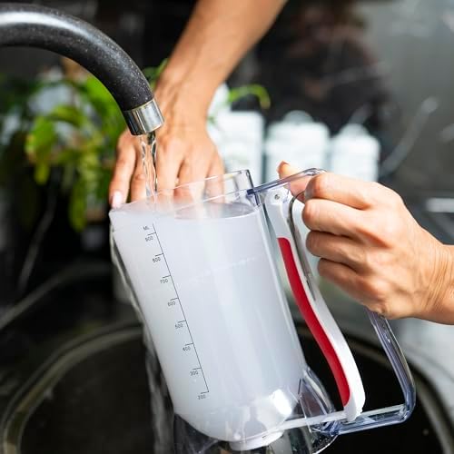 Kid Friendly Mess Free Pancake Cupcake Batter Dispenser Squeeze Handle for Precise Portion Control, Great for Waffles, Crepes | 4 Cup Capacity (Red)