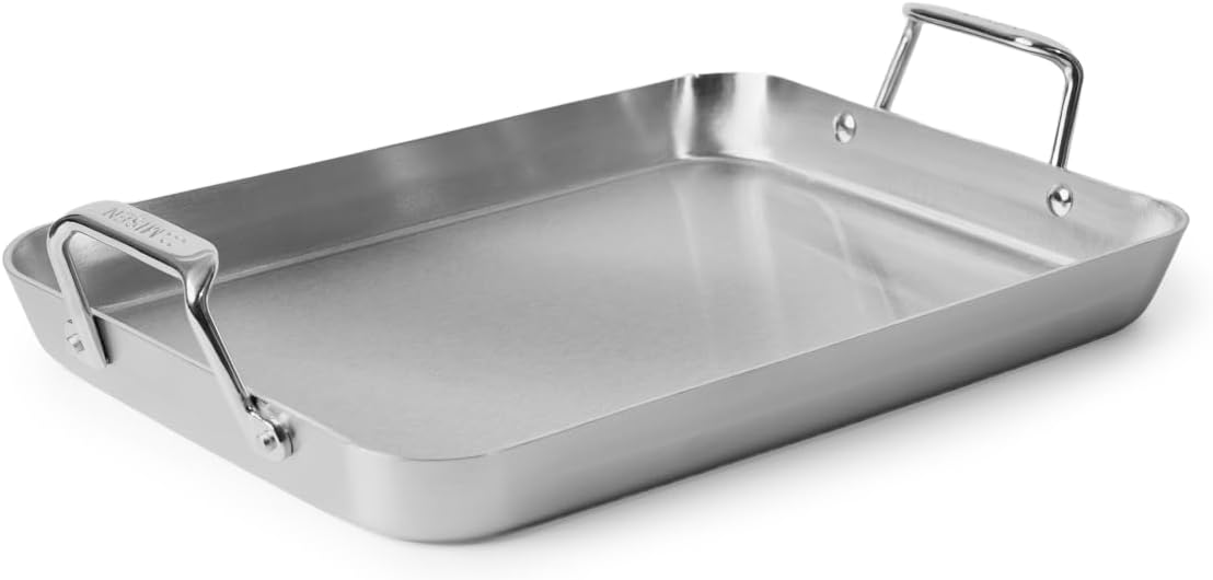 Misen Stainless Steel Roasting Pan with Handles - Versatile 5-Ply Design, Easy Grip Handles, Multi-Functional Cooking, Ideal for Baking, Searing, & Roasting, Superior Heat Conduction, Premium - 13"