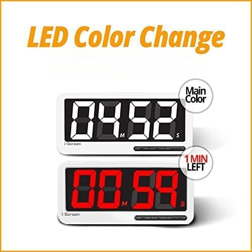 i-Scream LED Big Timer - Countdown Clock with Large 7.3" Display, 3 Brightness Settings, 4 Alarms and 3 Volume Levels, Battery-Powered Magnetic Timer for Home, Cooking, Studying, Fitness, Classroom