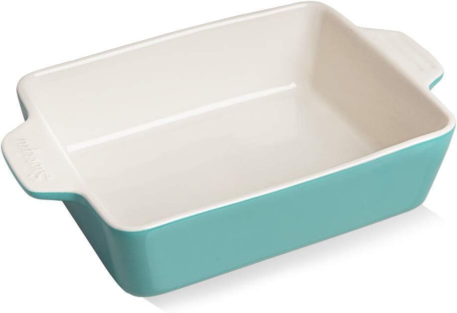 Sweejar Ceramic Baking Dish, Rectangular Small Baking Pan with Double Handles, 20 Oz for Cooking, Brownie, Kitchen, 6.5 x 4.9 x 1.8 Inches(Turquoise)