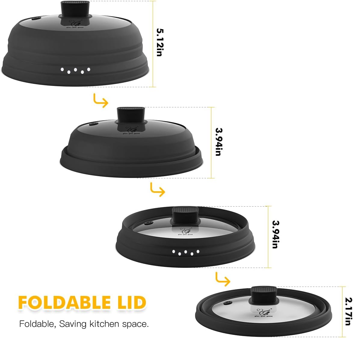 Microwave Splatter Cover Glass Cover Guard Lid with Collapsible Silicone for Food Pot Plate Cover 10.8 inch Black