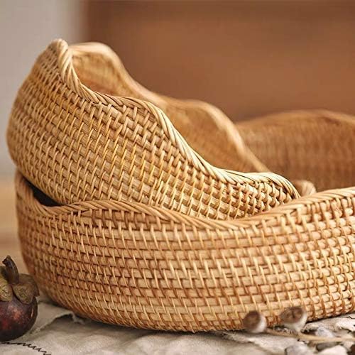 YANGQIHOME Rattan Bread Basket, Round Fruit Baskets, Wicker Storage Bowls, Natural Woven Serving Basket Bowls, Decorative Baskets for Kitchen Counter Organizing, Set of 3