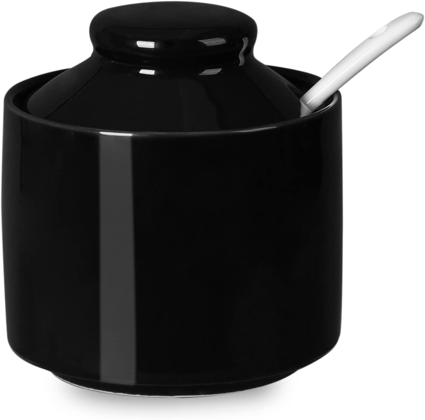 ONTUBE Ceramic Sugar Bowl with Lid and Spoon,Porcelain Seasoning Box Salt Bowl,8oz (Black)
