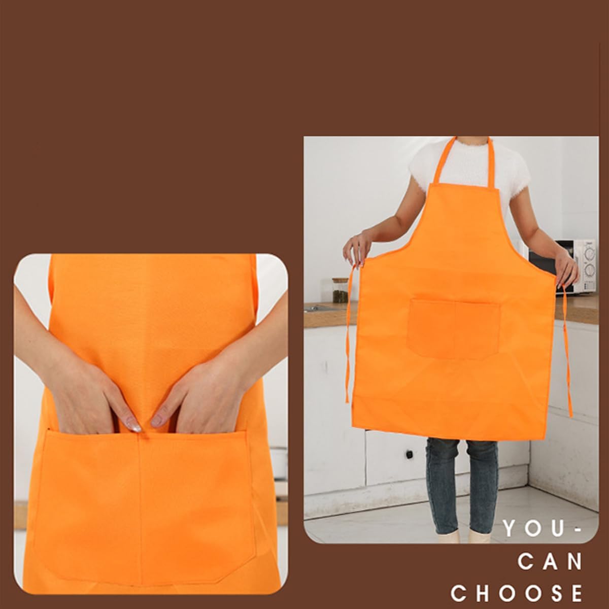 Bringsine 4 Pack Bib Chef Apron - Unisex Aprons with 2 Pockets,Machine Washable Aprons for Men and Women,Kitchen Resistant Cooking BBQ Aprons Bulk(Orange)