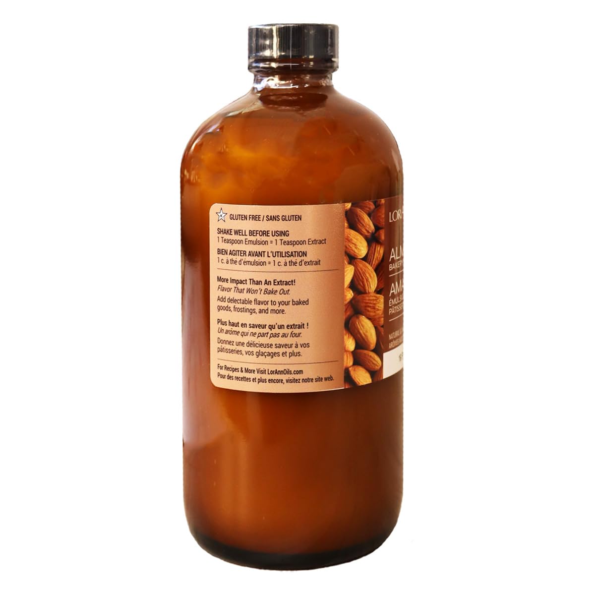LorAnn Oils Almond Bakery Emulsion: True Essence, Ideal for Boosting Fruit Tones in Cakes, Cookies & Desserts, Gluten-Free, Keto-Friendly, Extract Substitute Essential for Your Kitchen, 16 Oz