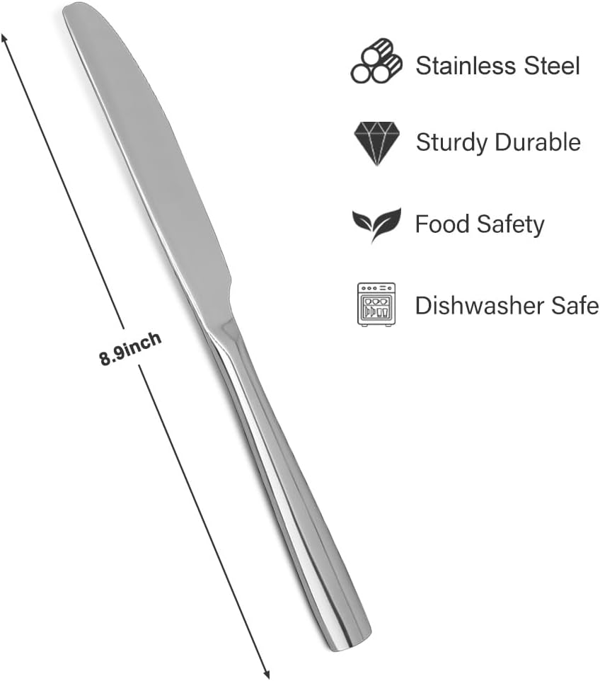 Dinner Knives,12 Piece Dinner knife Set,18/10 Stainless Steel Silverware Set Dinner Knife For Home,Kitchen,Restaurant and Hotel,Mirror Polished& Dishwasher Safe