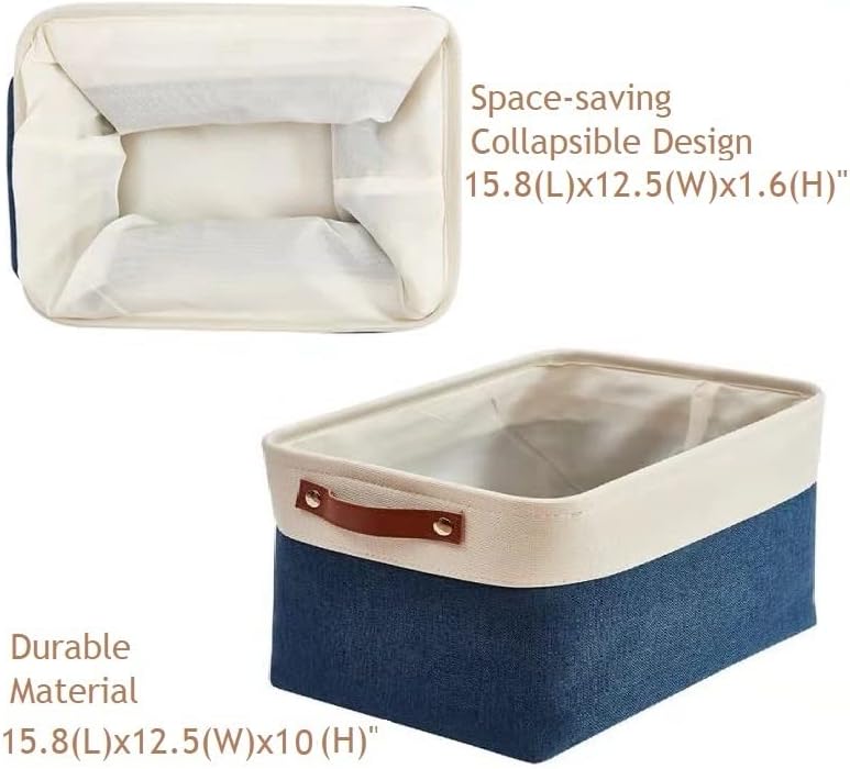 DECOMOMO Storage Baskets for Shelves - Fabric Storage Bins, Linen Closet Organizers and Storage (Navy Blue & White, XL - 3 Pack)