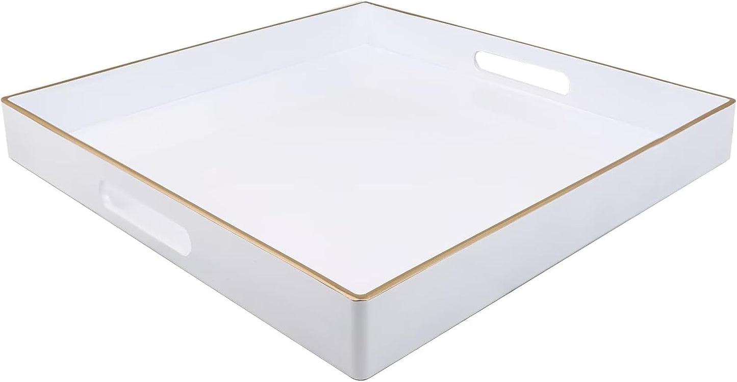 Spsyrine Decorative Tray, 13" Plastic Square Coffee Table Tray with Handles for Living Room, Ottoman, Bathroom Decor