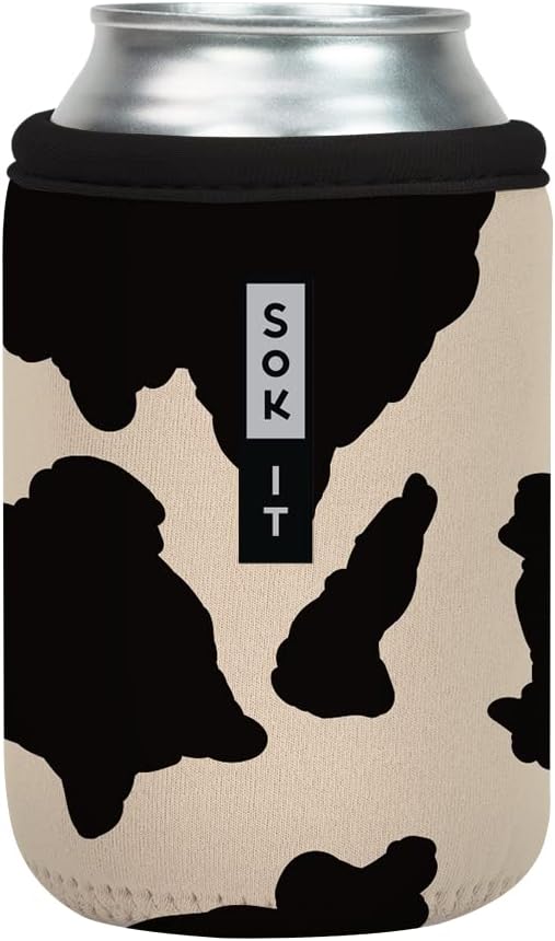 Sok It CanSok Sleeve for Beer & Soda Insulated Neoprene Cover (Cow Print, 12oz Can Sleeve)