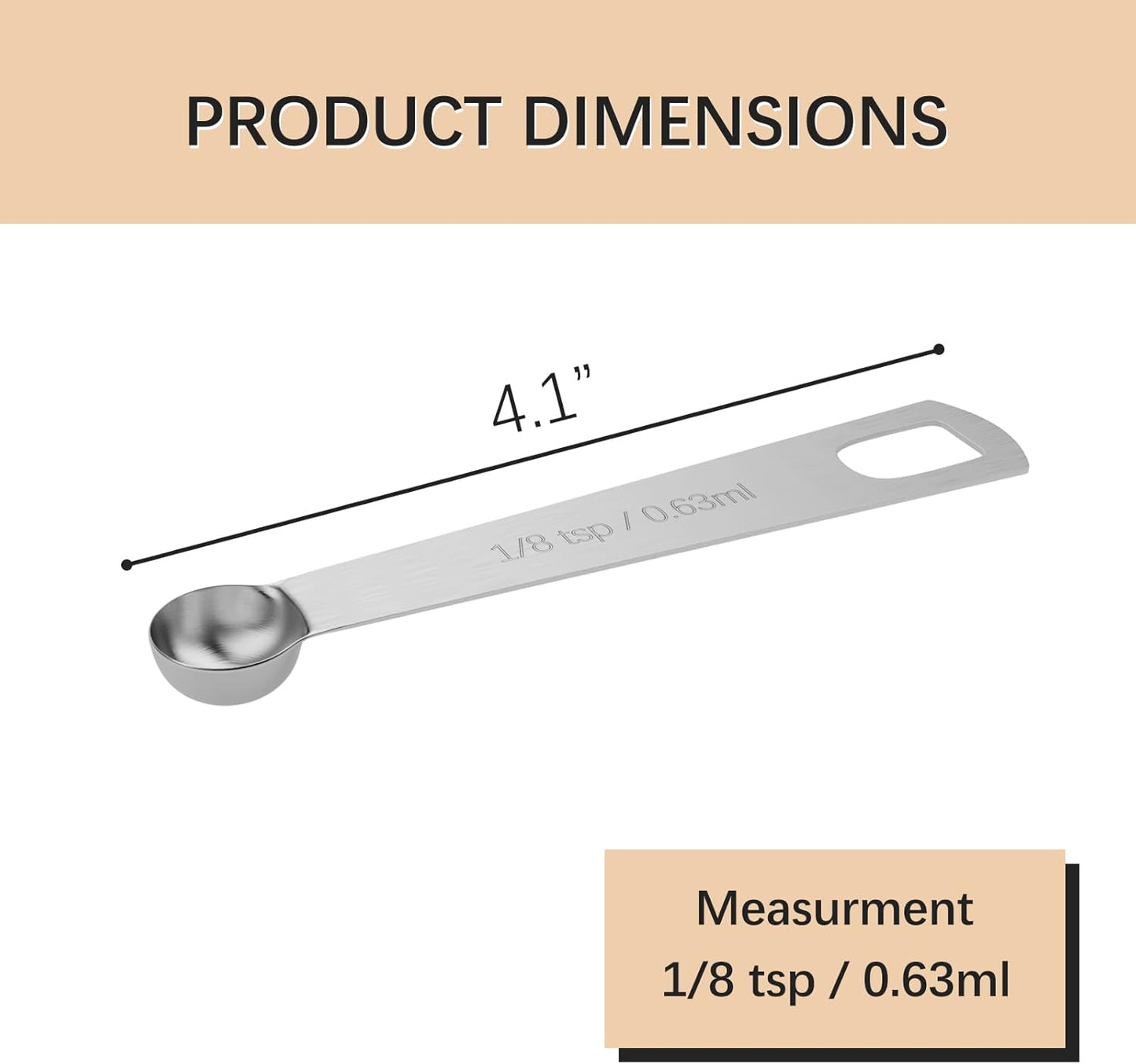 1PCS 1/8tsp (0.63ml) Single Measuring Spoon, Stainless Steel Individual Teaspoons Only