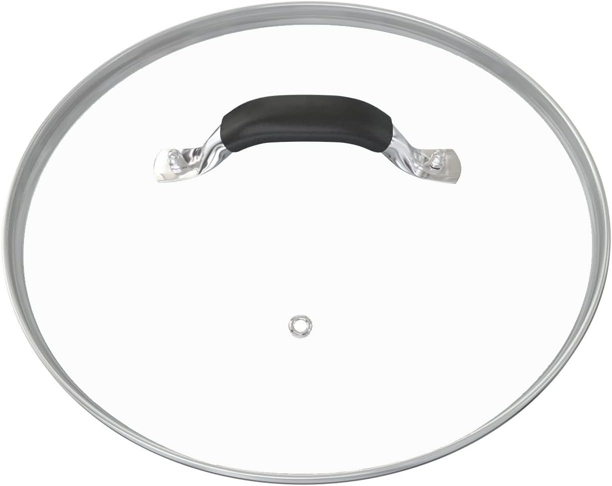 12 Inch Tempered Glass Pot Lid Compatible with 12” Lodge Cast Iron Skillets and 7 Quart Dutch Ovens - Designed with Steam Vent Hole and Heat Resistant Handle