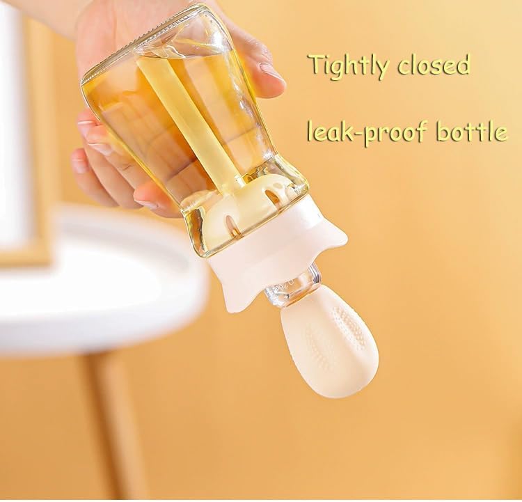 Oil Dispenser Bottle with Silicone Brush, 200ML 2 in 1 Silicone Dropper Measuring Oil Dispenser Bottle for Kitchen Cooking, Frying, Baking, BBQ Pancake, Air Fryer, Marinating - Cream White