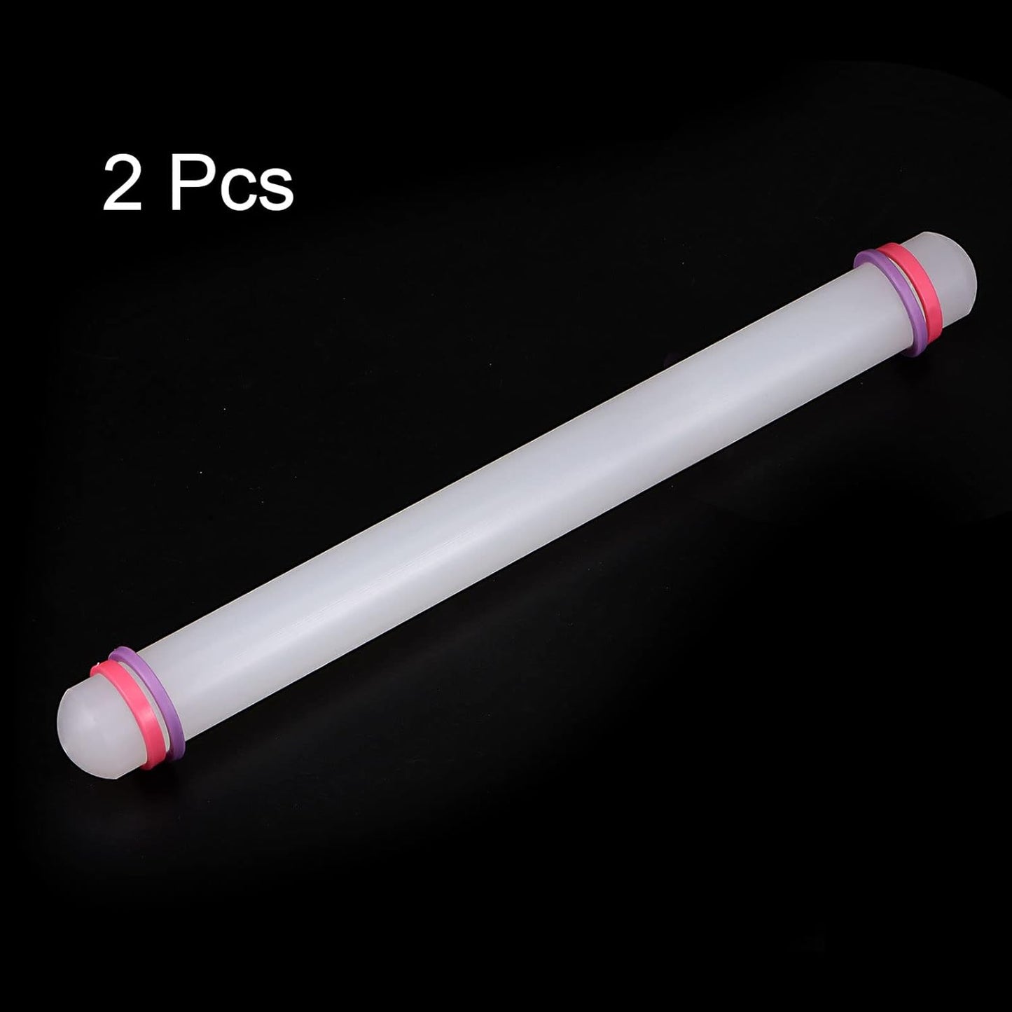 HARFINGTON 2pcs Fondant Rolling Pin 13 Inch x 0.98 Inch Adjustable Guide Rings Non-Stick PP Plastic Fondant Roller Dough Roller Kitchen Decorating Tools for Cookie Pastry Pizza Clay