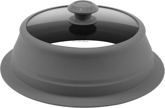 Collapsible Microwave Splatter Lid with Vented Tempered Glass Cover Wok Lid for Microwave Safe, Stockpot Steamer Pot Pan 10.5-11 inch Universal Multifunction Silicone Cover