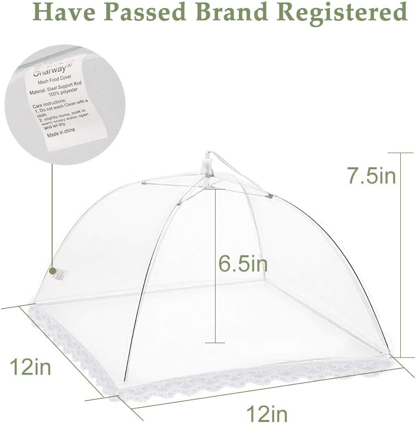 Onarway 3 Pack Food Covers 12 Inch Pop-Up Encrypted Mesh Plate Serving Tents, Fine Net Screen Umbrella for Outdoors, Parties, Picnics, BBQs, Reusable and Collapsible