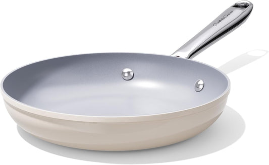 Nonstick Ceramic Frying Pan 8 Inch for Induction Cooktop - Non Toxic, PTFE/PFOA/PFAS Free, Oven & Dishwasher Safe up to 500°F - Non Stick Small Egg Skillet with Stay-Cool Handle - Cream