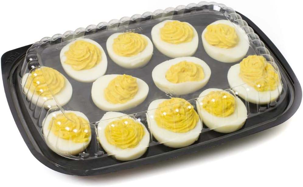 16 Pack - Disposable Deviled Egg Containers with Lid – Plastic Deviled Egg Trays – For 12 Egg Halves