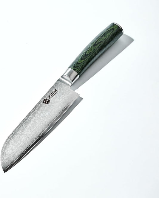 HexClad Santoku Knife, 7-Inch Japanese Damascus Stainless Steel Blade, Pakkawood Handle