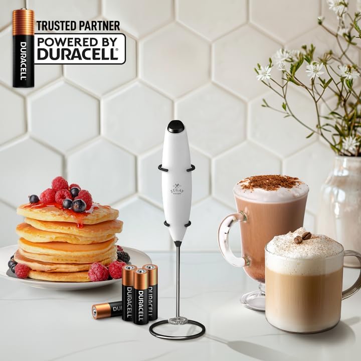 Zulay Kitchen Powerful Milk Frother Wand With 4 AA Duracell Batteries - Ultra Fast Handheld Drink Mixer - Electric Whisk Foam Maker for Coffee, Lattes, Cappuccino, Matcha & Creamer -