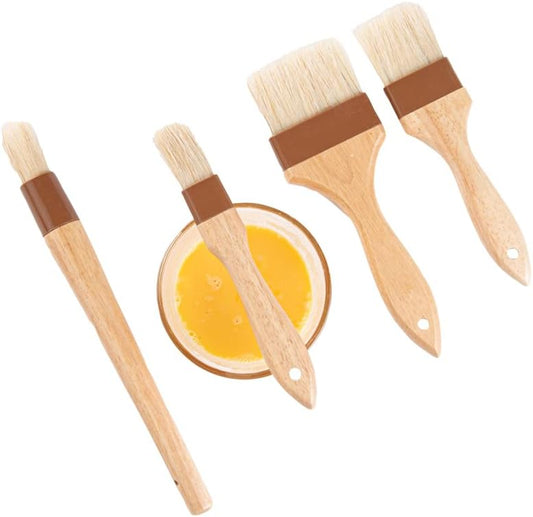 Restaurantware-Pastry Tek Wide Buttering Brush Set, 1 Set of 4 Boar Bristle Pastry Brushes - Hardwood Handle, Sturdy Ferrule, Wood Basting Brushes, Built-In Hanging Hole, For Glazing And Basting