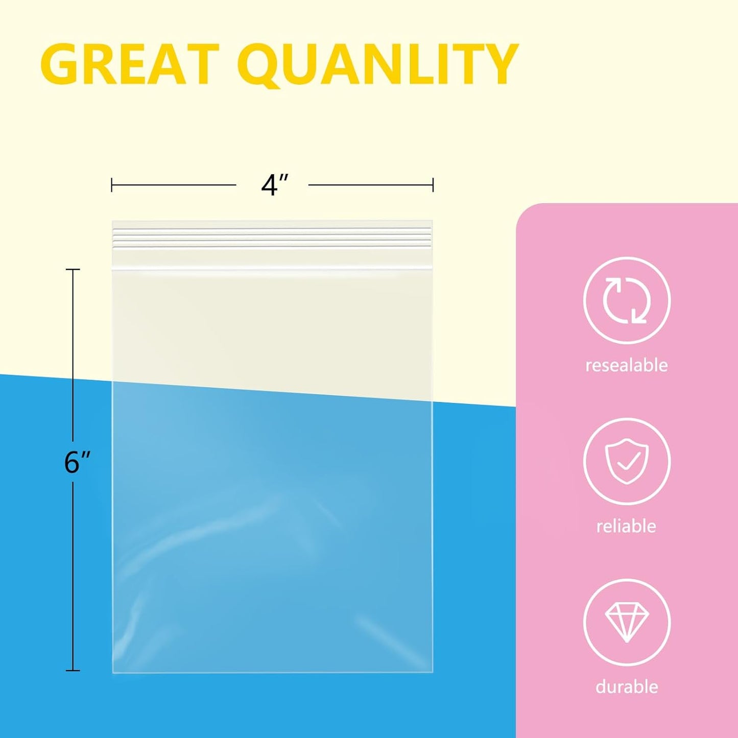 iMailer - 500 Pcs- 4" x 6" Clear Small Zip Bag - Reclosable Zip Plastic Poly Bags 2 Mil with Resealable Lock Seal Zipper for Photo, Jewelry, Bakery, Treats, Party Favors