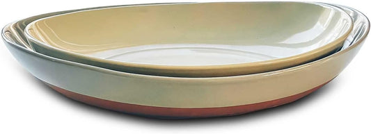 Mora Ceramic Large Serving Bowls- Set of 2 Oval Platters for Entertaining. Modern Kitchen Dishes for Dinner, Fruit, Salad, Turkey, etc. Oven, Dishwasher Safe, 55/35 oz, 13.5" / 11.8" - Neutrals
