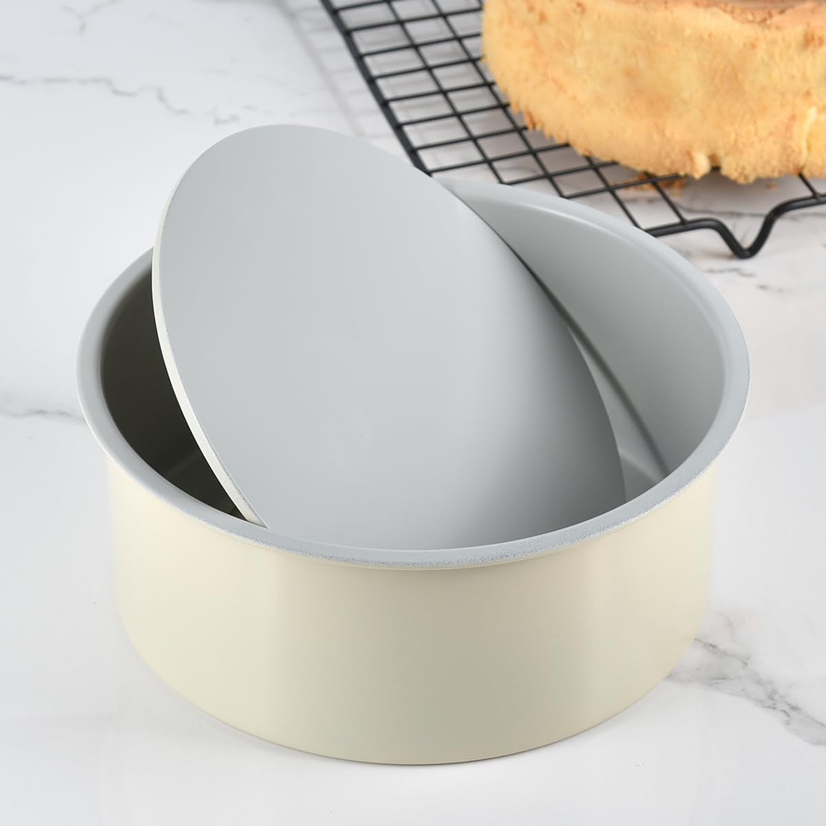 Guowall 6 inch Cake Pan with Removable Bottom Carbon Steel Round Chiffon Cake Tin Round Shaped Nonstick Cheesecake Mould for Baking - Cream Color