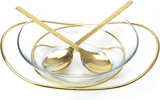 Regent 18/10 CONTEMPO Chromeplated 9.8”inch 25cm Salad Bowl with Stainless Steel Servers Salad Bowls, Big Salad Bowls with Perfect for Fruits, Vegetable or Salads (Gold)