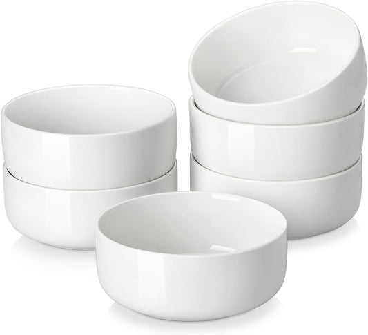 MALACASA 24 OZ Cereal Bowls, Porcelain Soup Oatmeal Bowls Set of 6, Kitchen Ceramic Serving Bowl, Dishwasher Microwave Oven Safe, White, Series LUNA