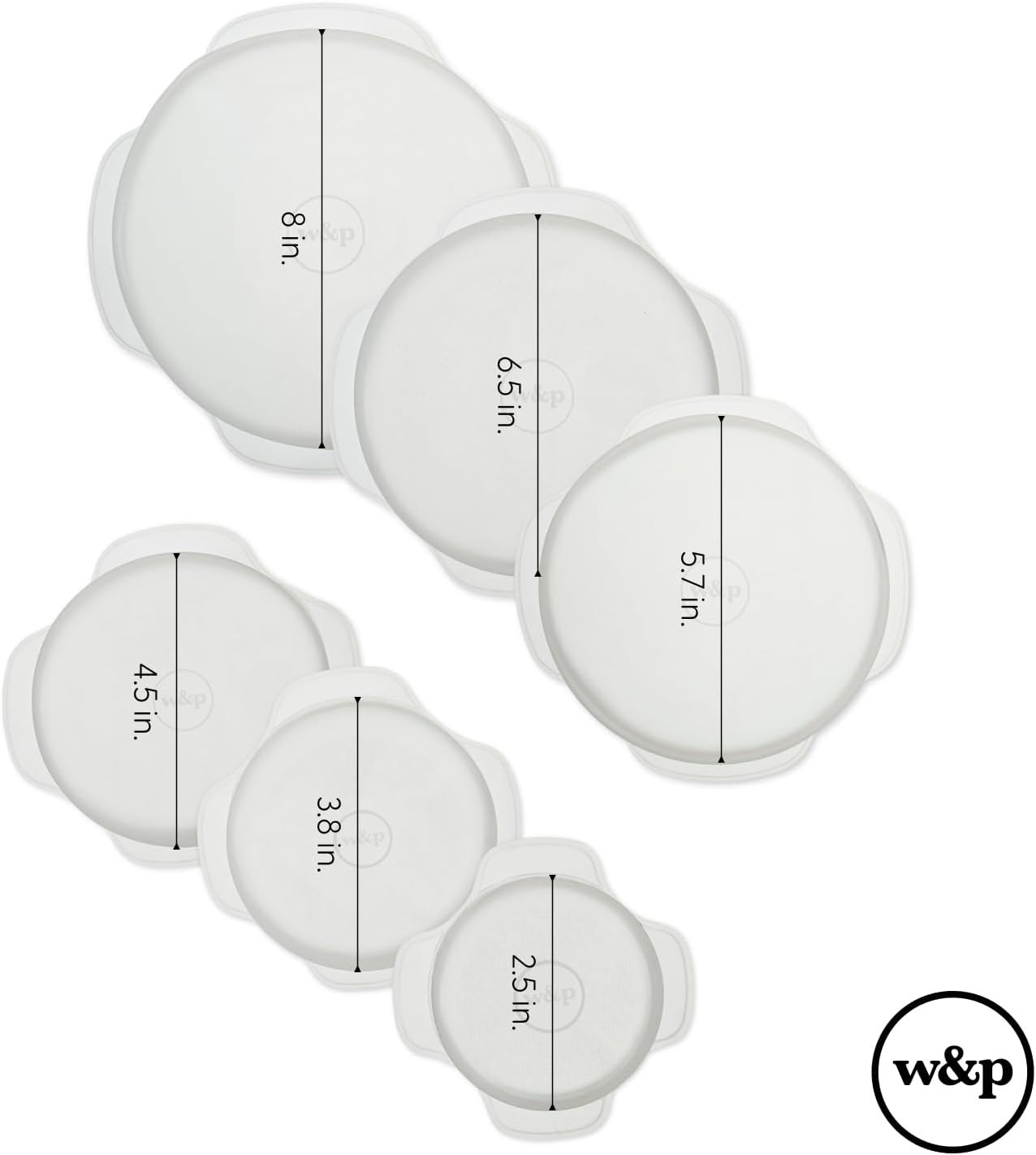 W&P Reusable Silicone Stretch Lid, Set of 6 Circular Lids, Dishwasher Safe, Freezer Safe, LFGB/Premium Materials, Microwave Safe, Clear
