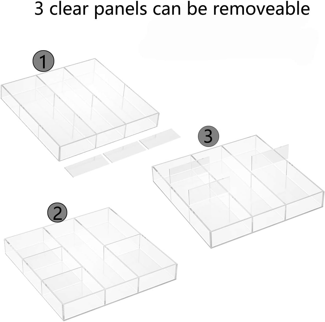 HIIMIEI Acrylic Drawer Organizer, 6 Section Clear Makeup Tray Organizer for Drawer Office Bedroom(11.8x11.8 inch)