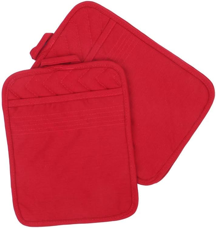 Anyi Pot Holders and Oven Mitts 7" X 9" Heat Resistant Cotton Pocket Pot holder Set Feature of Non Slip Kitchen Hot Pad Oven Mitts, 3-pack, Red