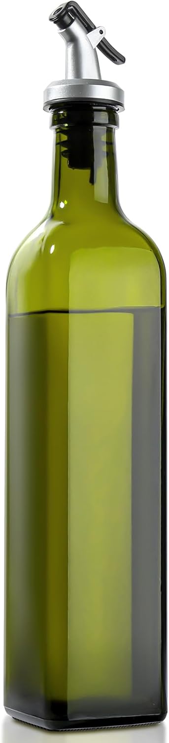 GMISUN Olive Oil Dispenser Bottle 1 Pack, Olive Oil Dispenser for Kitchen 17oz, Glass Cooking Soy Sauce Bottle Container Cruet with Plastic Pourer Spout, Green