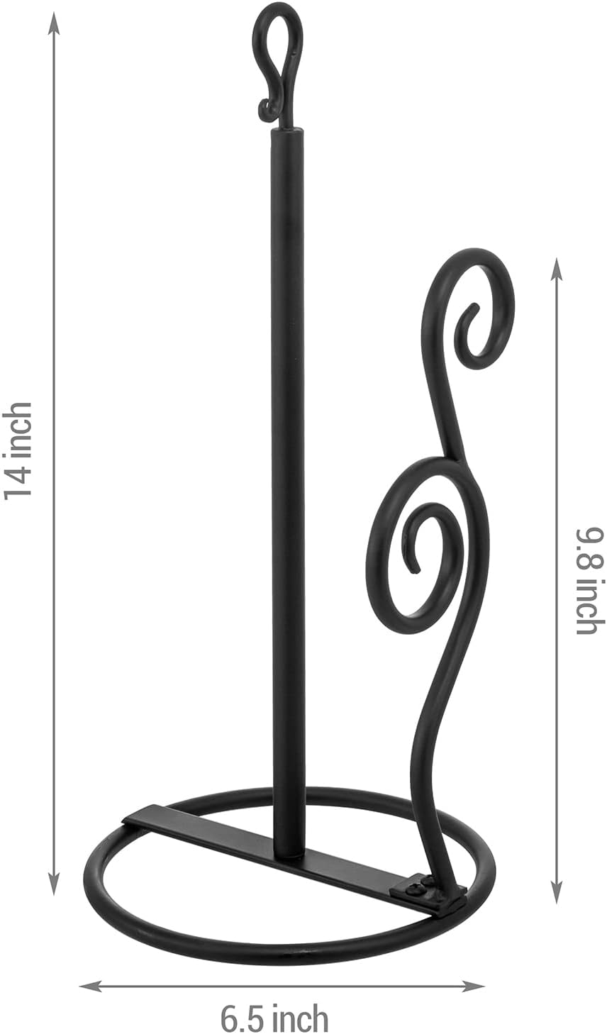 MyGift Rustic Burnt Solid Wood and Industrial Matte Black Metal Dining Combination Caddy with Paper Towel Roll Dispenser Stand, Napkin Holder, and Spice Rack (Matte Black Metal)