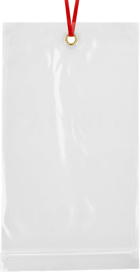 GPI - 5.5" x 9" Reclosable Zip Bags with Bottom Hang-hole & Pre-inserted 12" Twist-tie. 4 Mil Heavy-duty Resealable Zipper Baggy with Grommet/Metal Eyelet for Hanging (Insert Size 5x7.5) 500 Pack