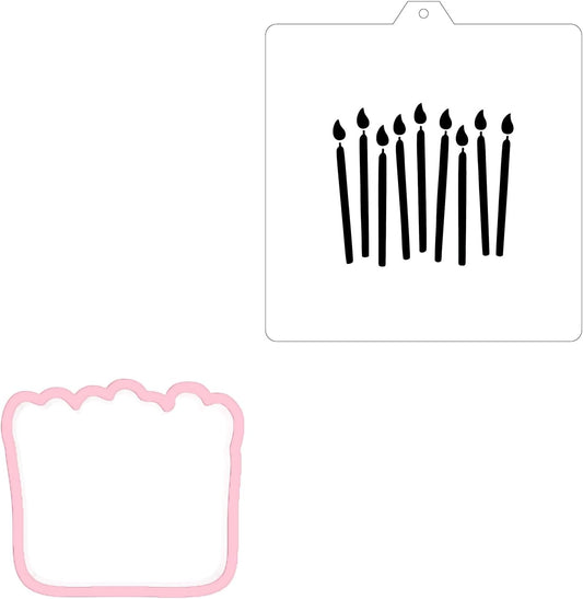 Birthday Candle Cookie cutter and stencil set Baking stencils and cutters bundle DIY bakery decorating kit Cookie cutter with stencils Icing stencil BIRTHDAY CANDLES CUTTER/STENCIL)