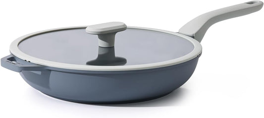 Nonstick Ceramic Frying Pan with Lid, Non Toxic Skillet, Healthy Egg & Omelet & Chef's Pan, PTFE PFOA & PFAS Free, Induction Compatible (12Inch W/L)