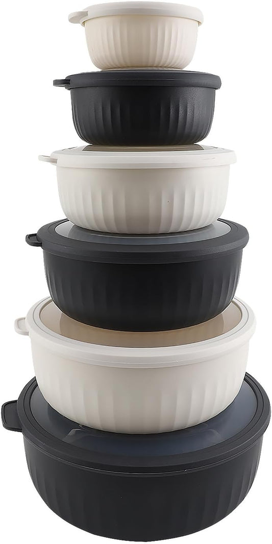 COOK WITH COLOR Prep Bowls with Lids- Wide and Deep Nesting Plastic Small Mixing Bowl Set with Lids, 12 Piece Set - Wide Bowls, Speckled Black