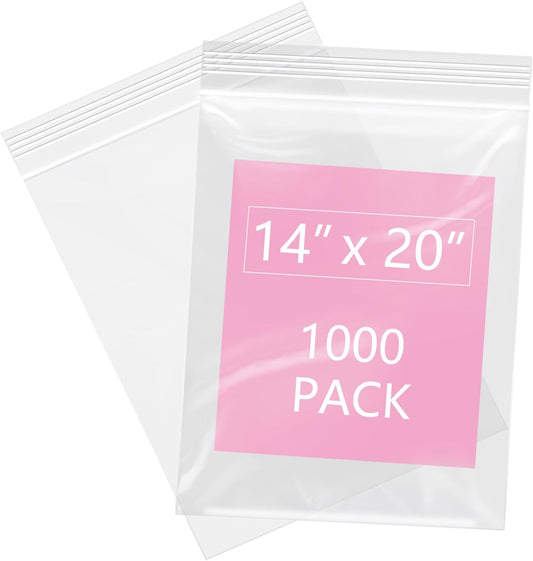 iMailer - 1000 Pcs- 14" x 20" Large Zip Bags for Storage - Reclosable Plastic Zip Poly Bags for Clothing, T-Shirts, Pants