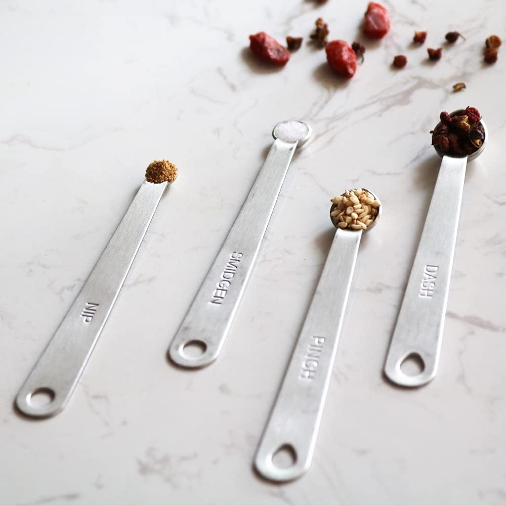 2Pack Mini Measuring Spoons Set, Small Stainless Steel Teaspoon for Cooking and Baking, Suitable for Tiny Amount of Dry or Liquid Ingredients and Spices (1/8, 1/16, 1/32, 1/64 tsp)