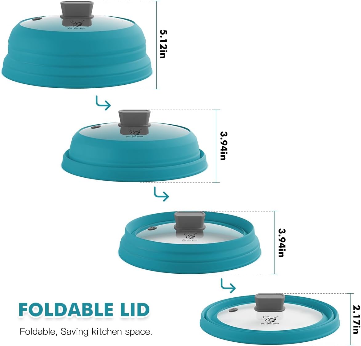 Microwave Splatter Cover Glass Cover Splatter Guard Lid with Collapsible Silicone for Food Cover Plate Cover 11.8 inch Blue