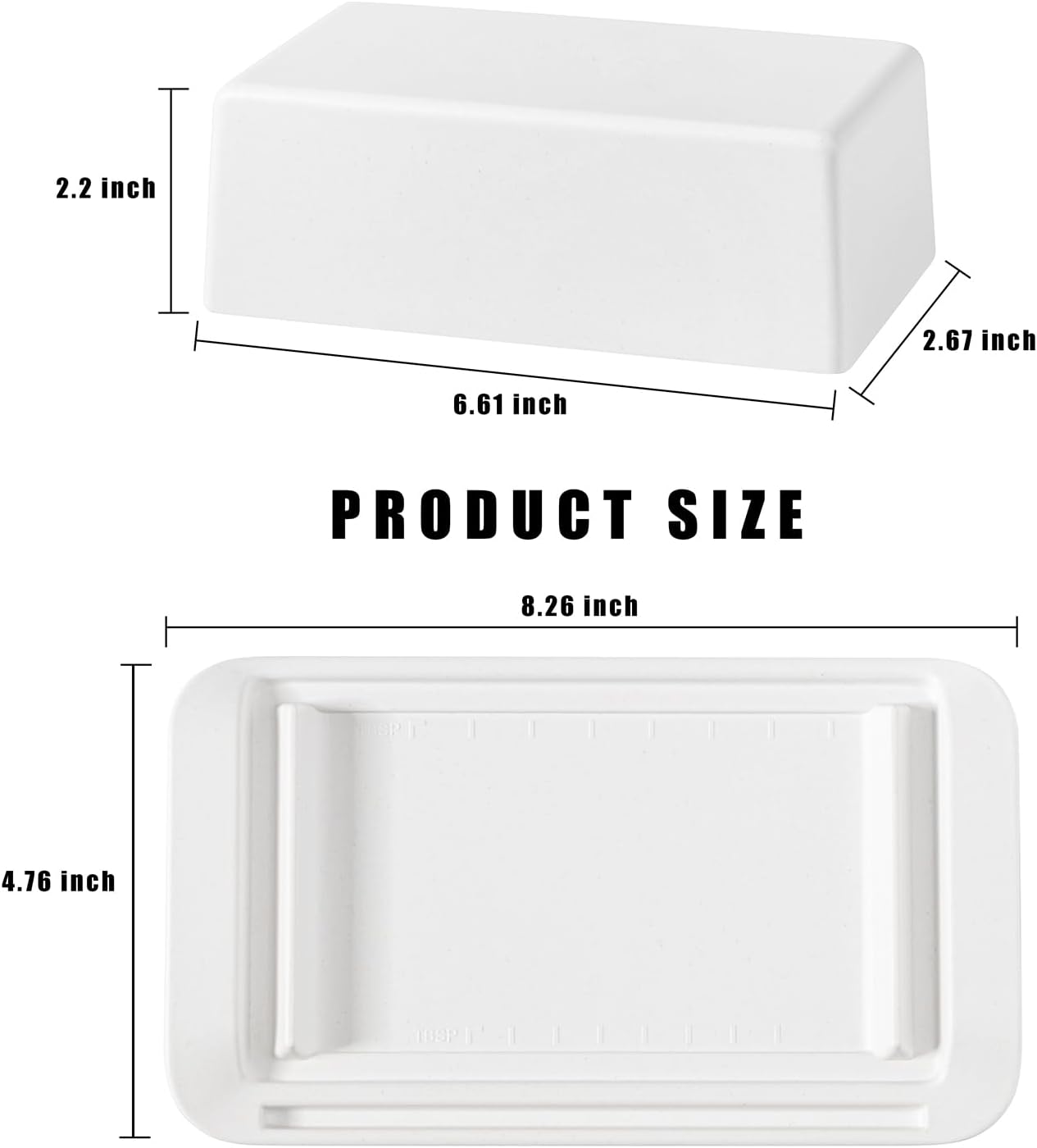 Butter Dish with Lid, Large Butter Dish with Lid for Countertop, Built-in Knife Slot Butter Keeper for Kitchen or Fridge, Bamboo Fiber Butter Tray, Butter Holder for 2 Sticks(White, Large)